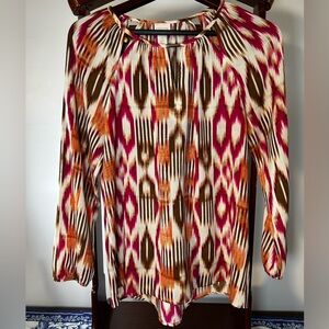 Chico's Vibrant Ikat Print Blouse - Pink, Orange, Brown Women’s 0